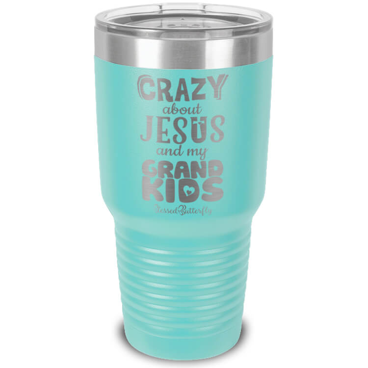 Crazy About Jesus And My Grandkids Etched Ringneck Tumbler