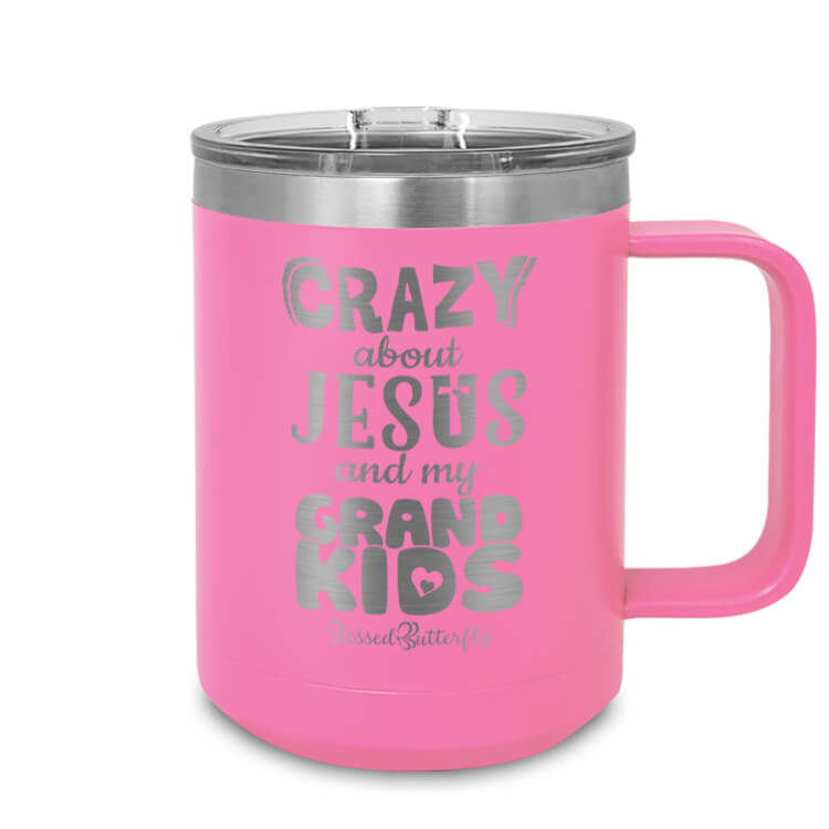 Crazy About Jesus And My Grandkids Etched Ringneck Mug