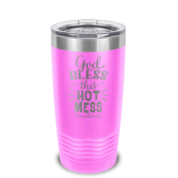 God Bless This Hot Mess Etched Ringneck Tumbler