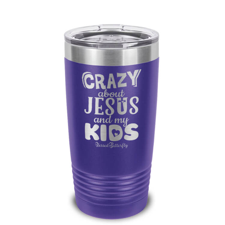Crazy About Jesus And My Kids Etched Ringneck Tumbler