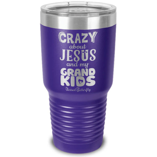 Crazy About Jesus And My Grandkids Etched Ringneck Tumbler