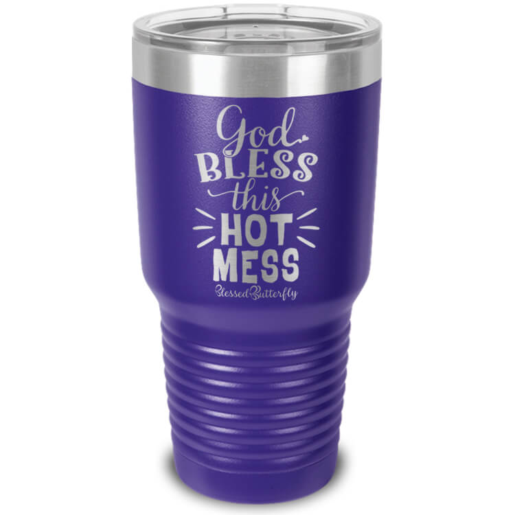 God Bless This Hot Mess Etched Ringneck Tumbler